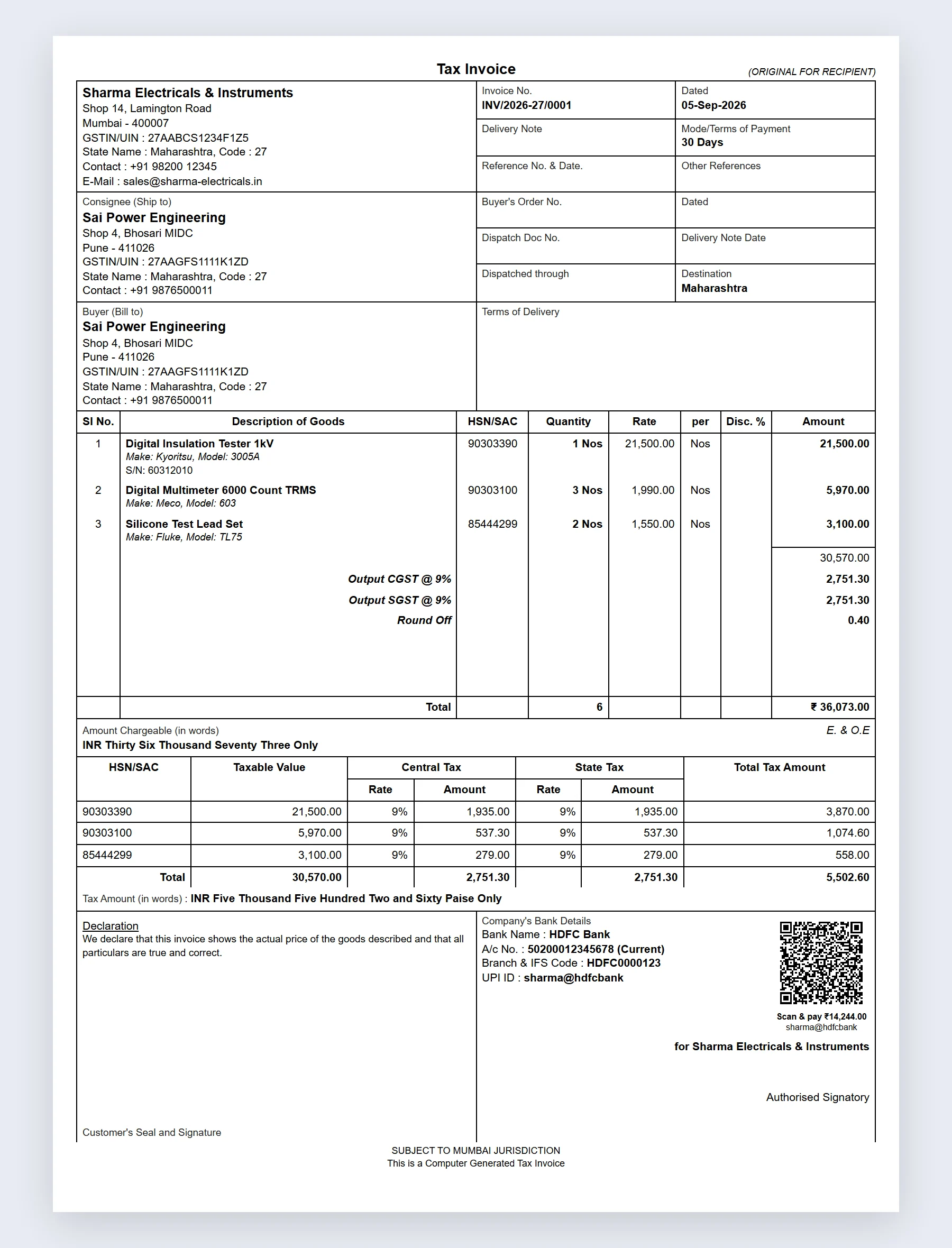 Tally-style GST invoice layout