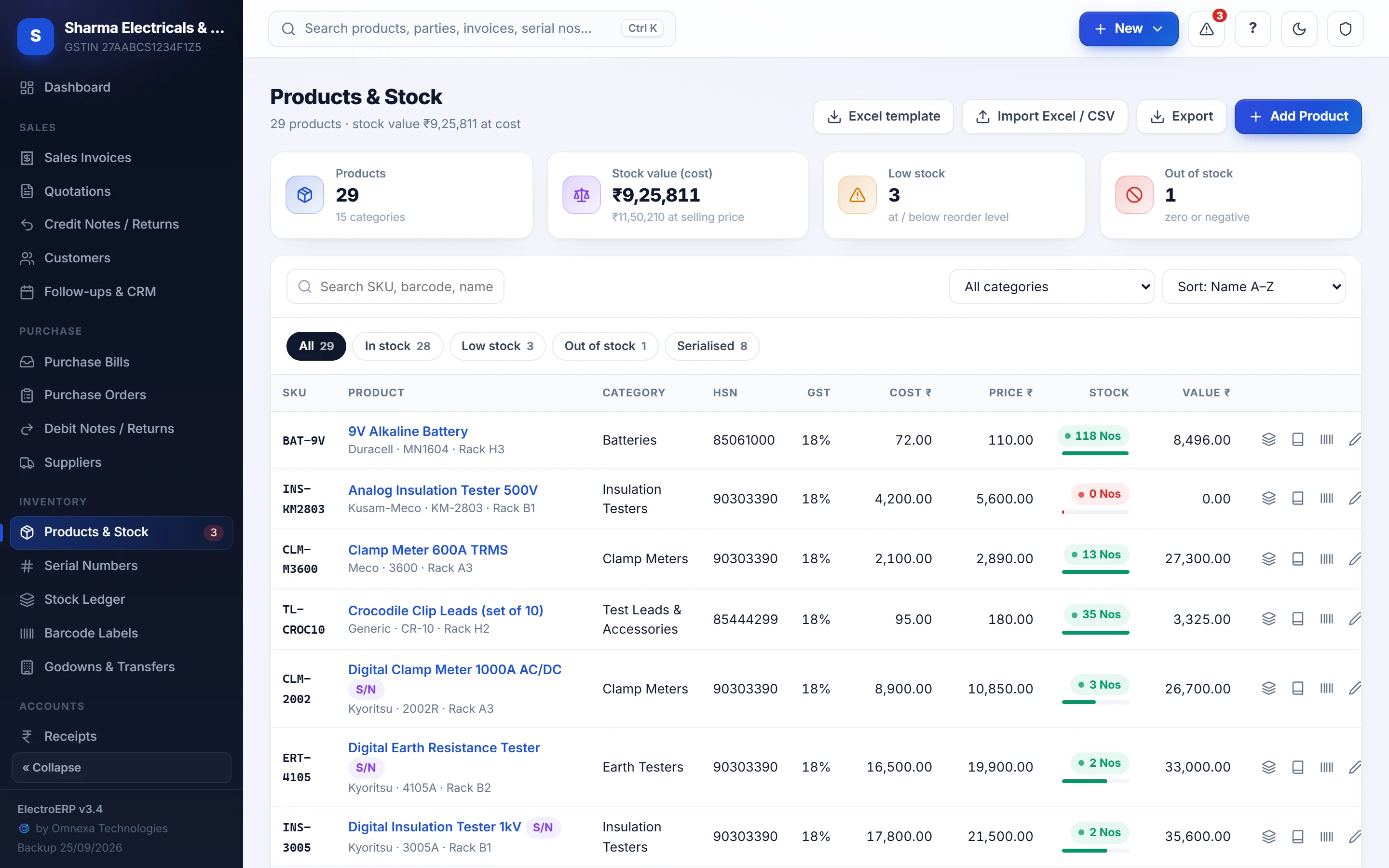 Products and stock